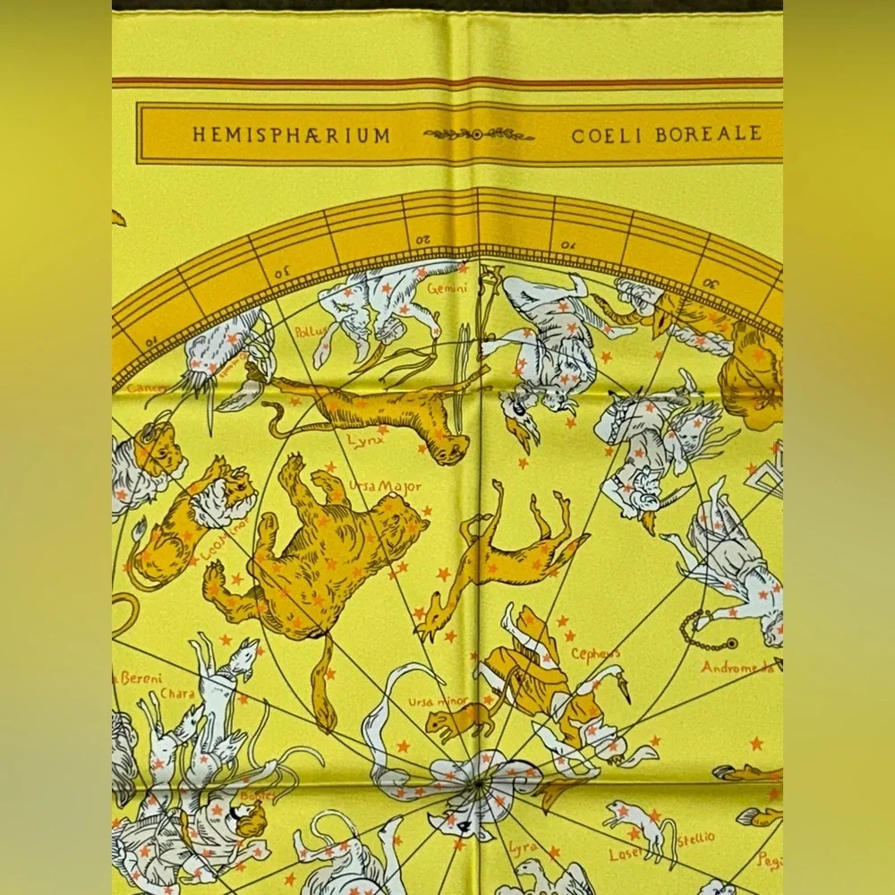 Hermès “Hémisphærium Coeli Boreale” Silk Scarf – Yellow Zodiac Constellation - Picture 3 of 8